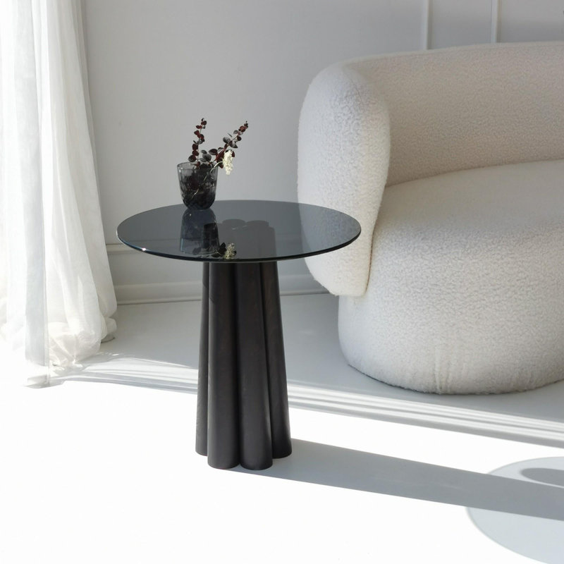 Table basse moderne avec plateau 100% verre trempé et structure 100% hêtre, 19,7 x 19,7 x 19,7 pouces | Design élégant gris foncé et noir | Démonté pour un assemblage facile | Parfait pour les espaces de vie contemporains