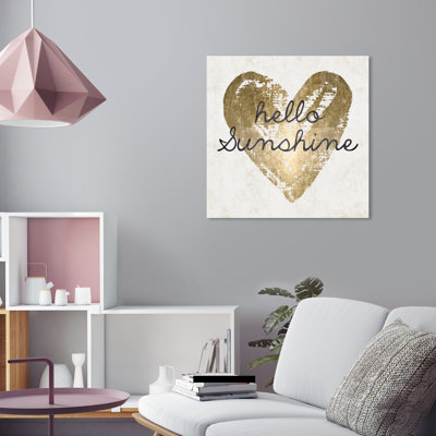 «Hello Sunshine, Golden Sunshine Heart», art mural moderne sur toile dorée pour la chambre à coucher