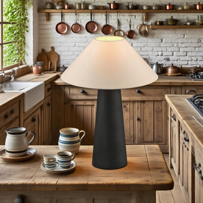 Ceramic Table Lamp With Off-White Fabric Shade, In-Line Rocker Switch, 5 Ft Cord For Desk, Office, Living Room
