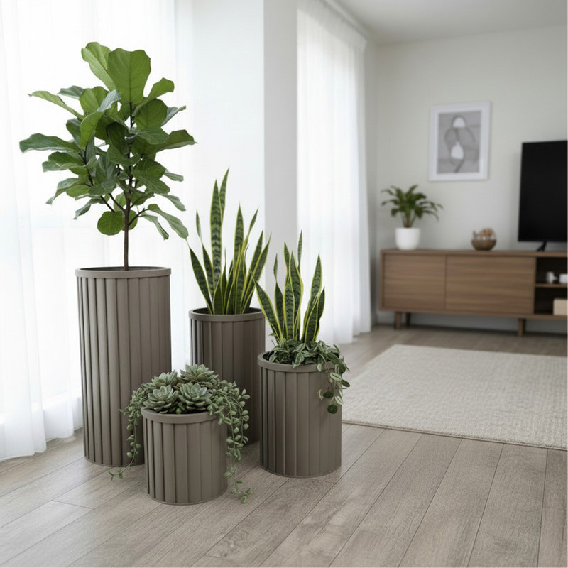 Pot à fleurs rond à colonne Strata XL - gris brun, 30.38" H X 14.5" W X 14.5" D, Brown Grey