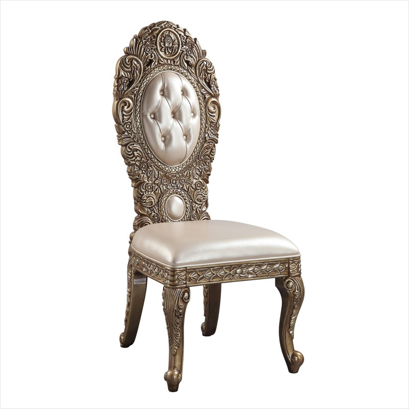 Ensemble de 2 chaises d'appoint capitonnées en tissu de couleur ivoire et en bois massif doré doux pour la salle à manger