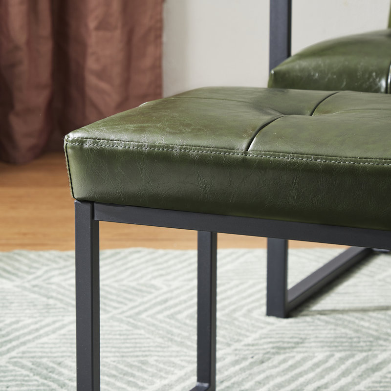 Fauteuil et repose-pieds en cuir Buren, Similicuir vert