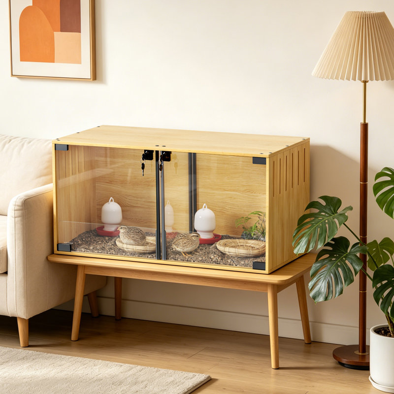 Cage pour grands petits animaux, cages à hamster de 31,5 po et abris avec lumières DEL et cloison, panneau en verre trempé facile à voir pour cochon d'Inde, furet, rat, hérisson, caille