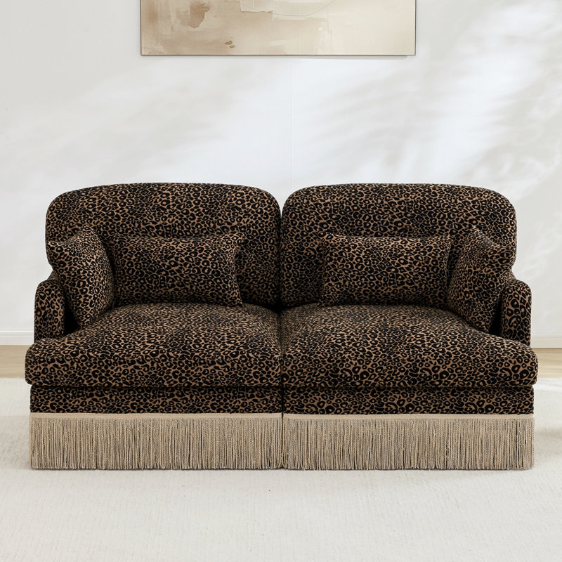 Canapé modulaire en chenille à imprimé léopard, dossier et siège ergonomiques, 2 sièges, Noir brun