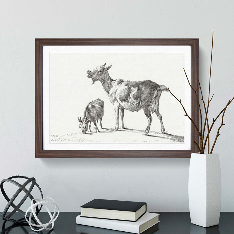 Two Goats by Jean Bernard - Framed Print, 36cm H x 48cm W x 2cm D, Walnut Framed