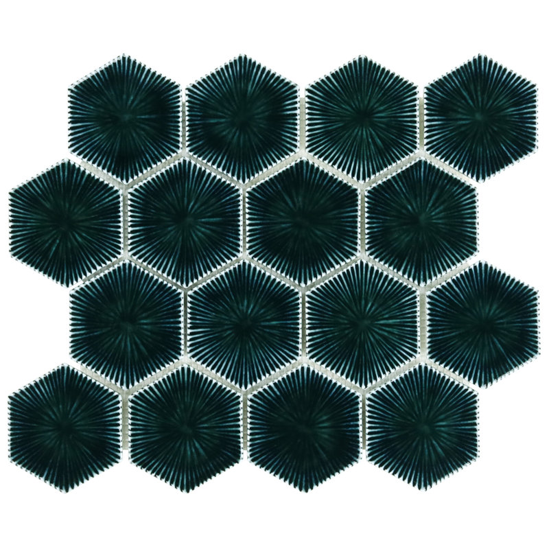 Carreau de mosaïque mural hexagonal en verre poli l 10,82 po x l 12,59 po Divine (0,94 pi2 / chaque), Bleu minuit