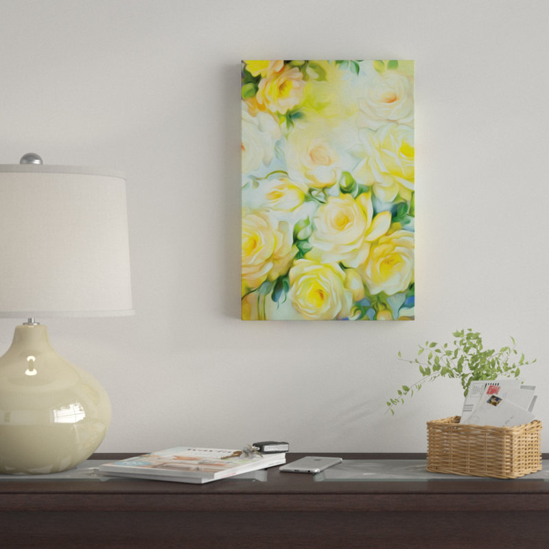 « shabby élégance jaune », reproduction sur toile, H 18 po x l 12 po x P 1,5 po, Pas de tapis, Toile tendue