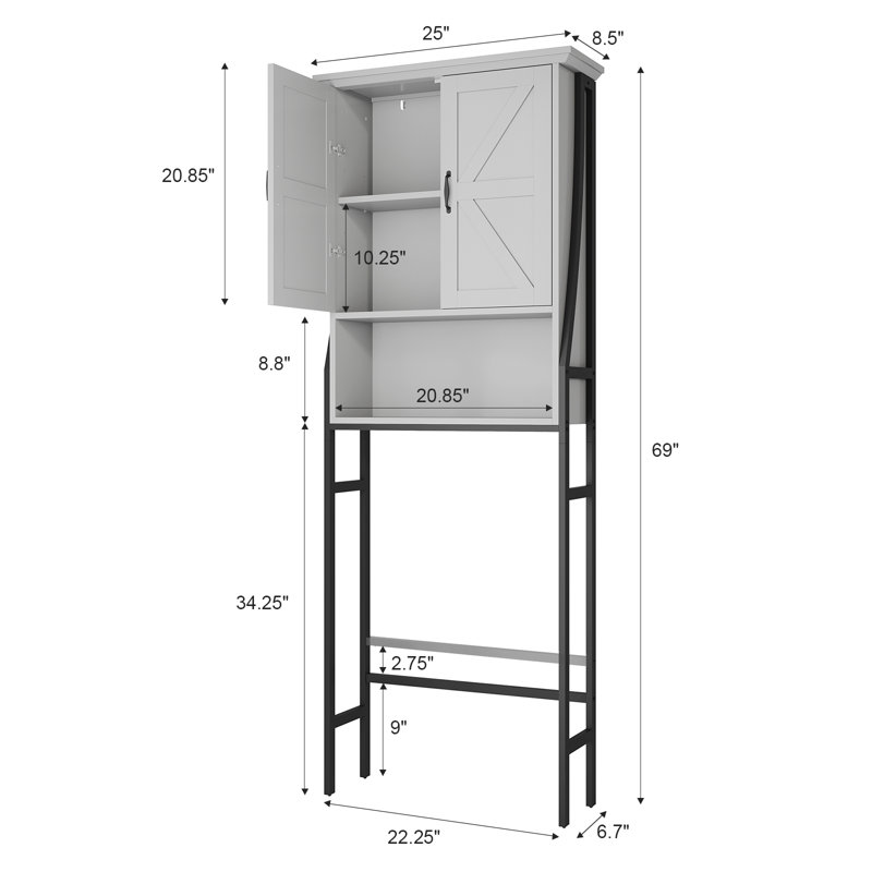 Trijal Metal & MDF Wood, Over Toilet Storage Cabinet with Barn Doors, Gray