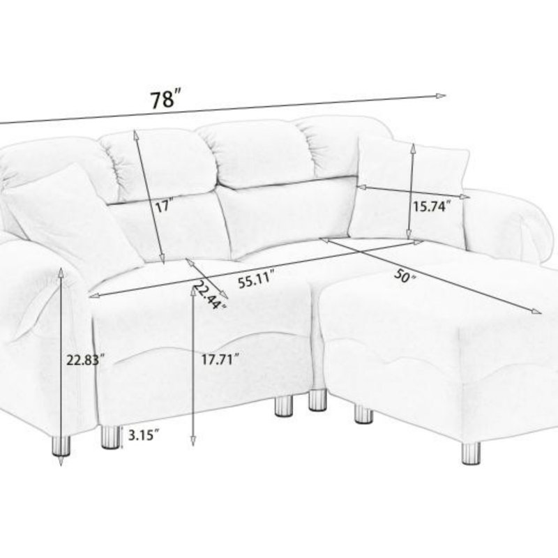 Canapé modulaire 2 pièces Agirta, Velours gris, H 39,8 po x l 78 po x P 50 po