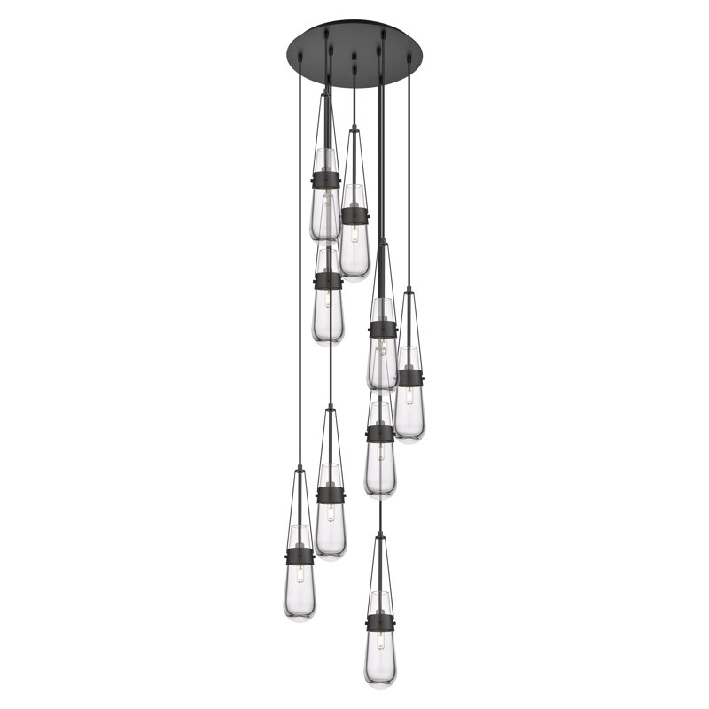 Luminaire suspendu en grappe à 9 lumières Milan, Transparent, Noir mat