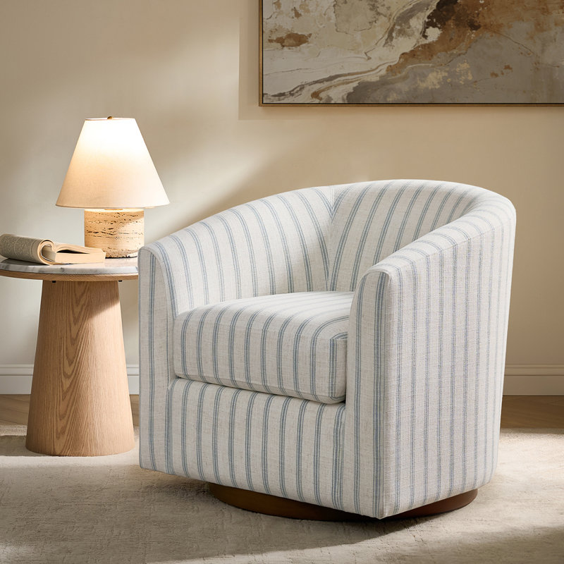  Fauteuil demi-tonneau pivotant de 30,5 po de largeur avec base en bois massif Amiir, Bleu