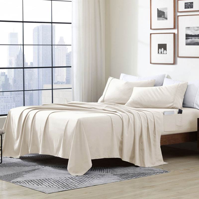 Ensemble de draps 4 pièces Swift Home Smart, Ensemble de draps pour lit double, Lait de coco
