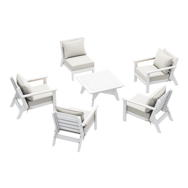 Ensemble de conversation à assise profonde 6 pièces, Blanc / Blanc, White