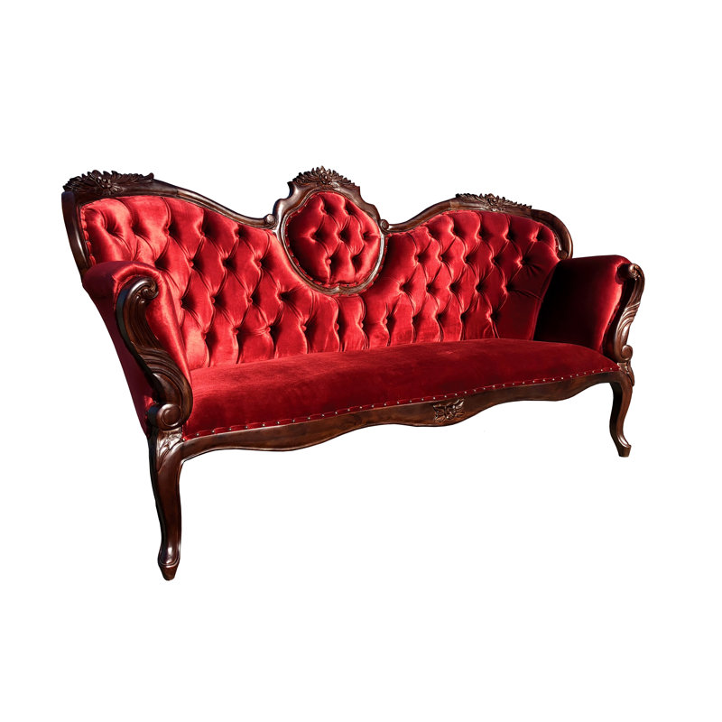 Garibay 77.5'' Velvet Sofa, Red, Brown