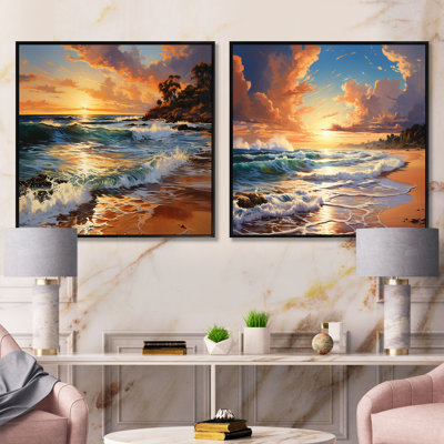 Beach Photo Sunlit Horizons - Ensemble de 2 collages nautiques et carrés de plage