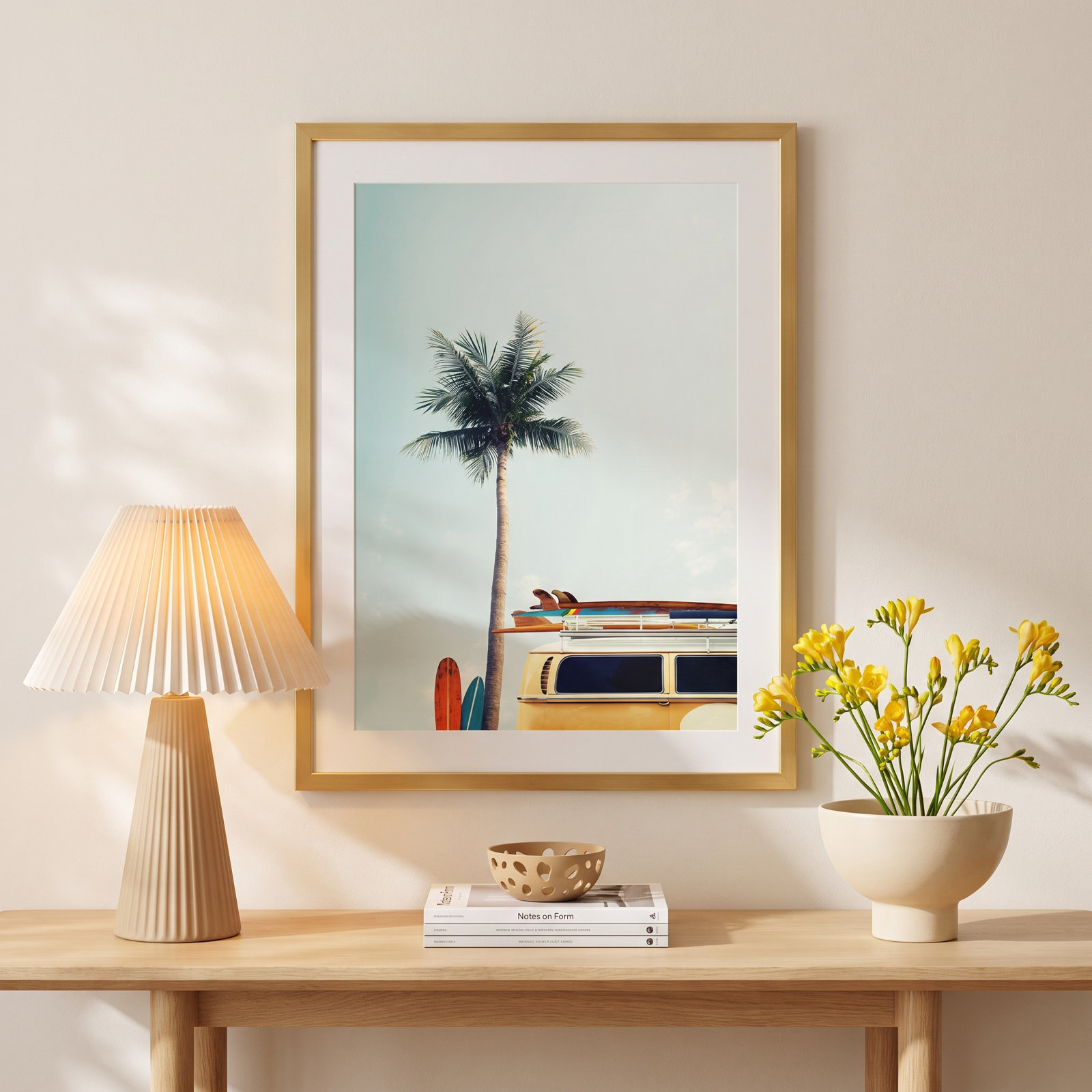 Raleigh "Surf Bus Yellow" Photo Print, 27.5" H x 21" W x 0.75" D, Gold