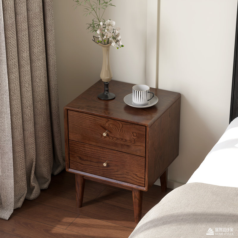 40cm W Solid Wood Bedside Table, Brown Walnut