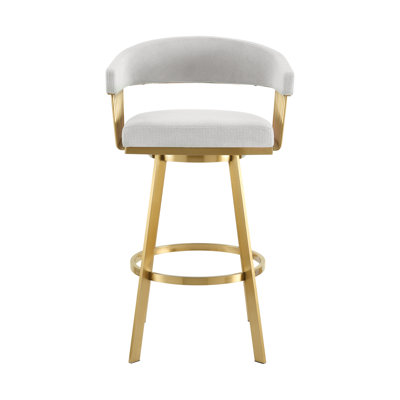 Robinett Modern Swivel Counter or Bar Height Bar Stool with Arms and Open Low Back in Metal and Faux Leather