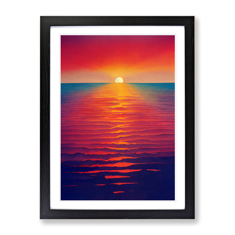 Bedazzled Ocean Sunset - Wall Art, Black Framed, 66cm H x 48cm W x 2cm D, White