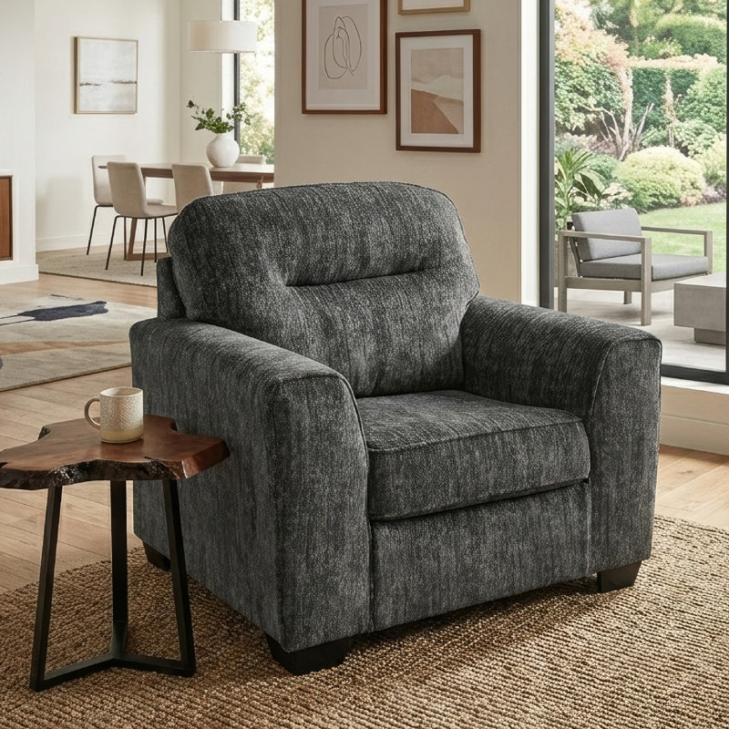 Chaise d'appoint Layla, polyester, rembourrage très moelleux, Mélange de polyester gris foncé