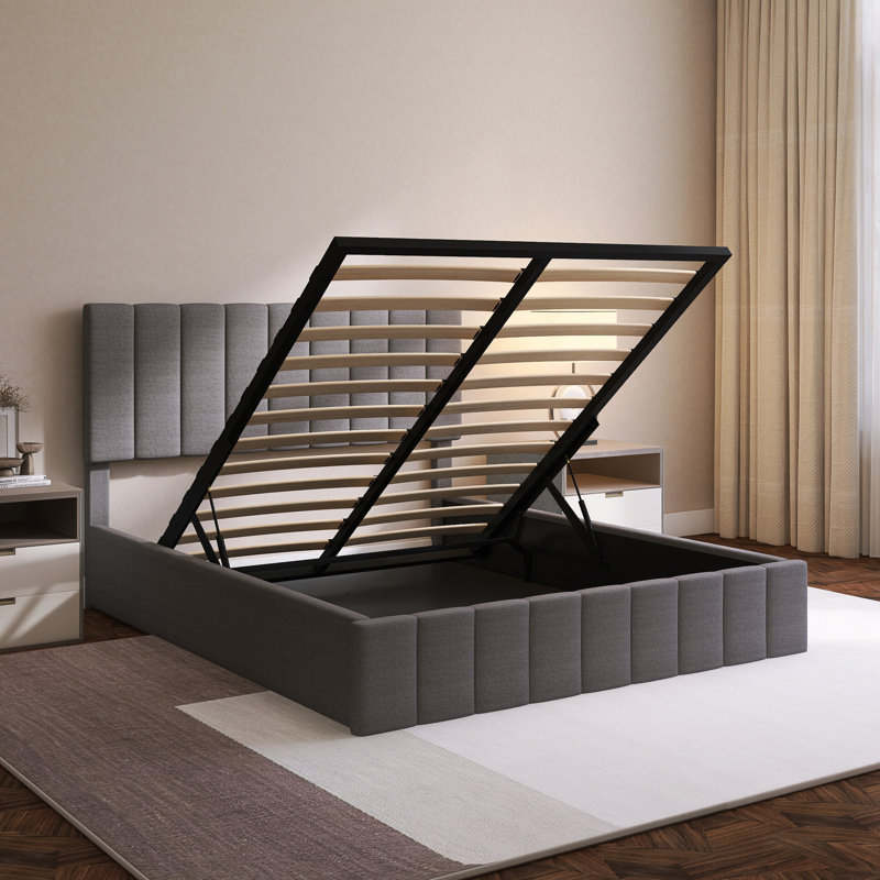 Upholstered Platform Bed With A Hydraulic Storage System, Gray, Full