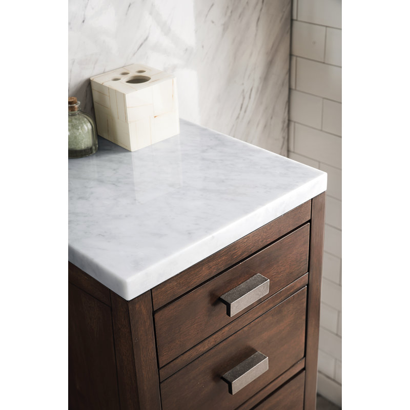 Addison 15" W Bathroom Cabinet, Carrara White, Mid-Century Acacia