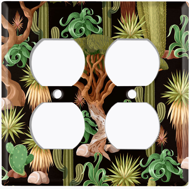 Green Tree Desert Palm Plants Black 2 - Gang Duplex Outlet Standard Wall Plate
