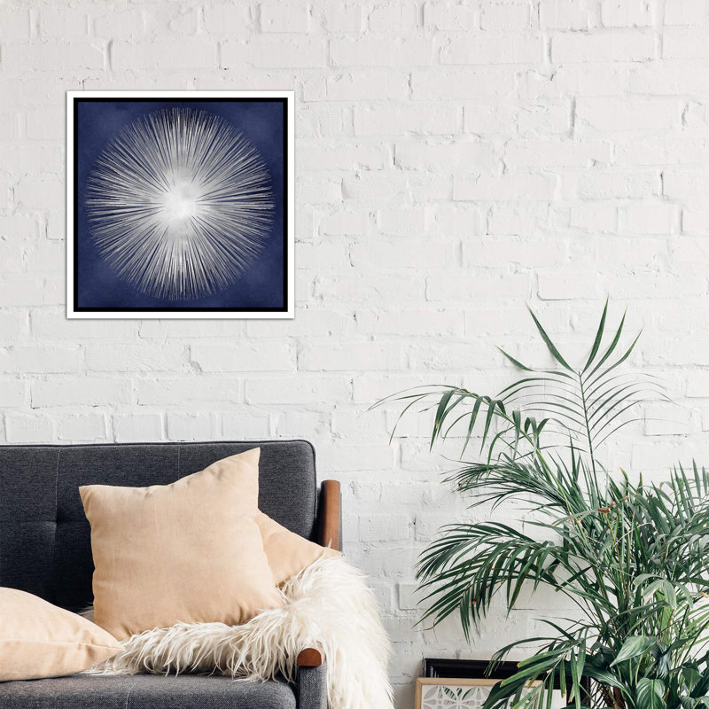 «Silver Sunburst On Blue I» par Abby Young - impression d'art graphique, Toile blanche encadrée, H 18 po x l 18 po x 1,5 po
