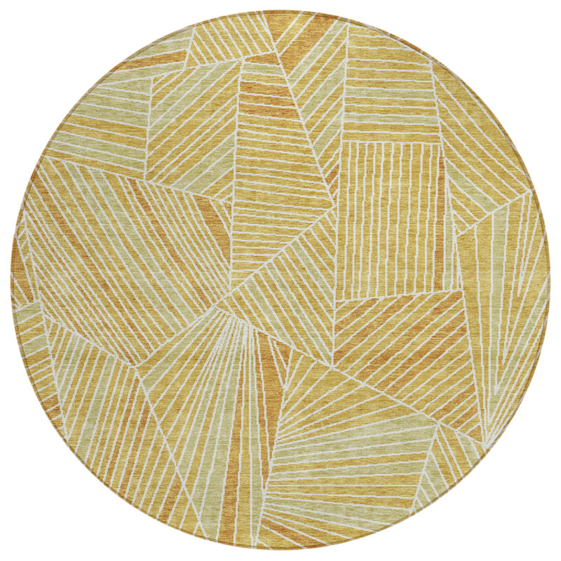 Tapis d'intérieur rond lavable géométrique 8 pi cuivre et brun doré