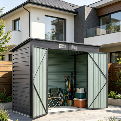 Gray Flat Roof Double Door Tool Shed