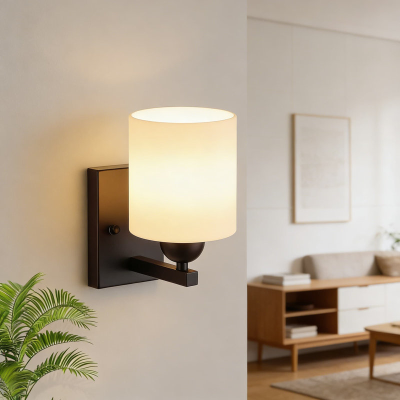 Hardwired Wall Sconce Light Fixture With Milk Glass Shade, Dimmable E26 Socket For Living Room, Hallway, And Bedroom