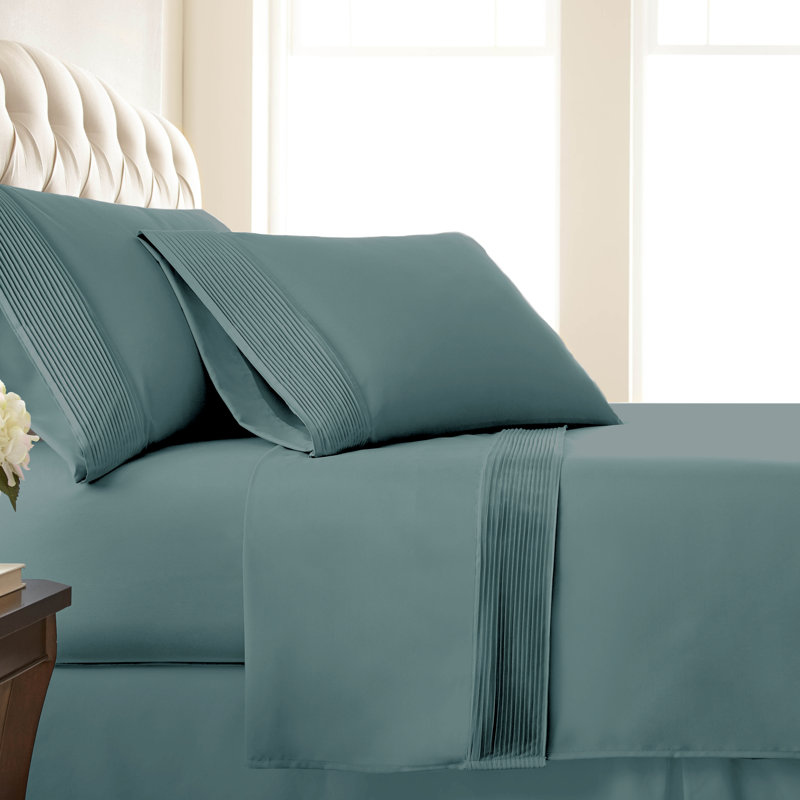 Southshore Fine Linens Vilano Extra Deep Pocket Pleated Sheet Set, Double-Brushed Microfiber 21-Inch Deep Pocket Sheets with Pleated Hem, 1 Pillowcase, Twin, Steal Blue (Teal)