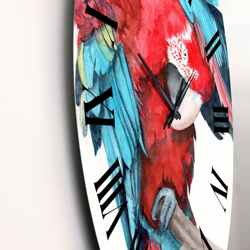 Grand perroquet avec ailes rouges et bleues colorées - Horloge murale traditionnelle, Surdimensionné