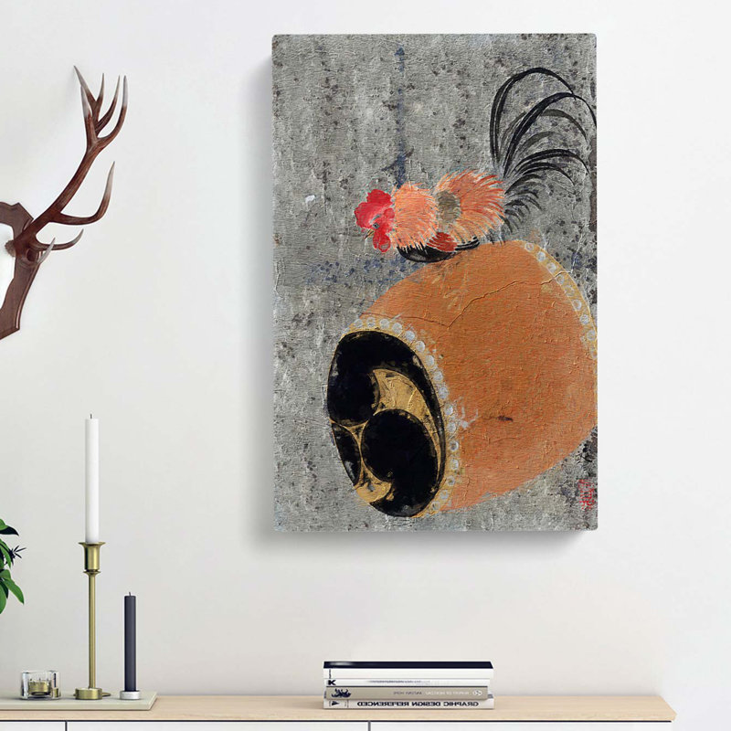 Cock On A Drum by Shibata Zeshin - Wrapped Canvas Painting, 60cm H x 40cm W x 3cm D