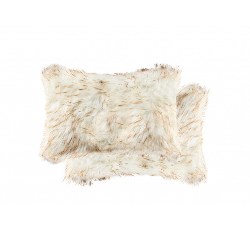Set of Two 12" X 20" Blush Cowhide Throw Pillow, Gradient Tan