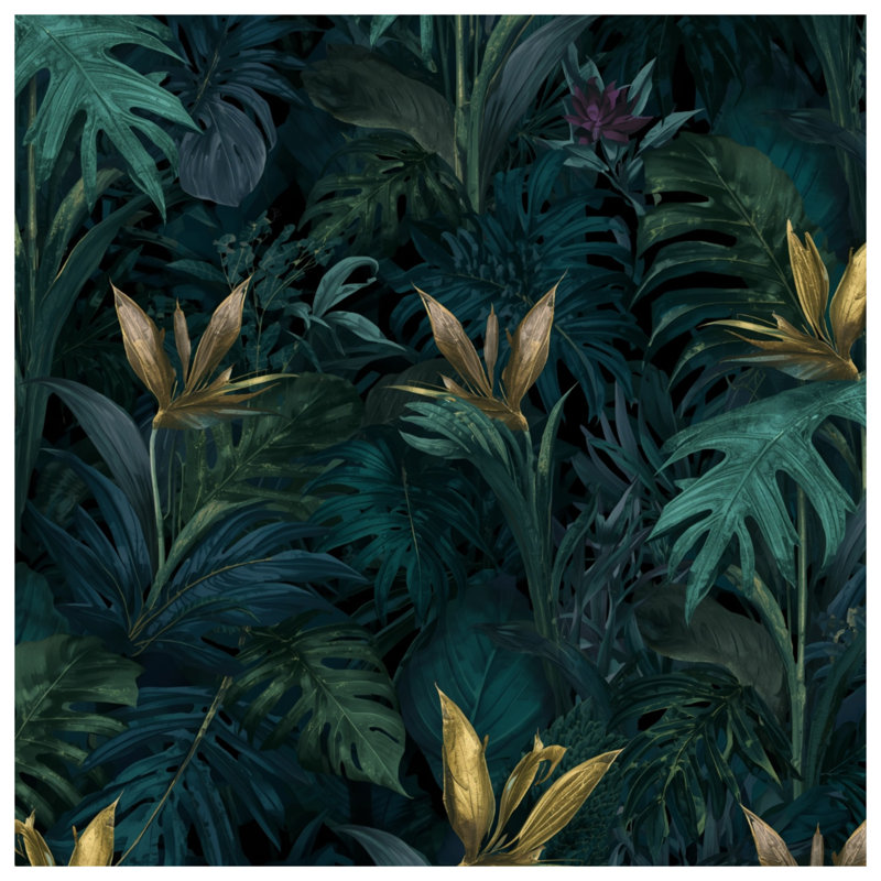 Tropical Foliage Illustration Wall Tapestry - Tropical Wall Decor, 68in H x80in W with 4 Grommets