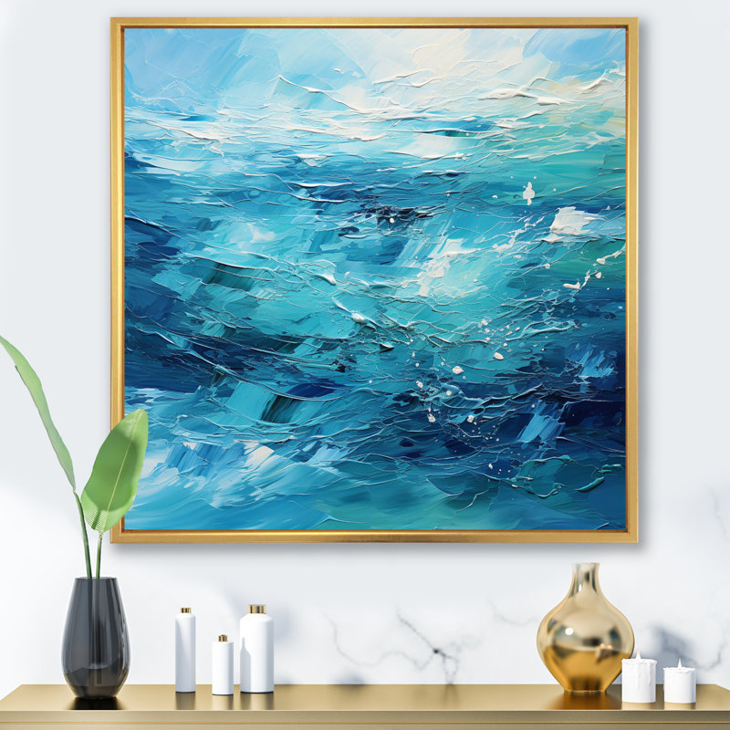 Cerulean Seascape I - Abstract Landscape Canvas Art Print, Cadre flottant doré, H 24 po x l 24 po