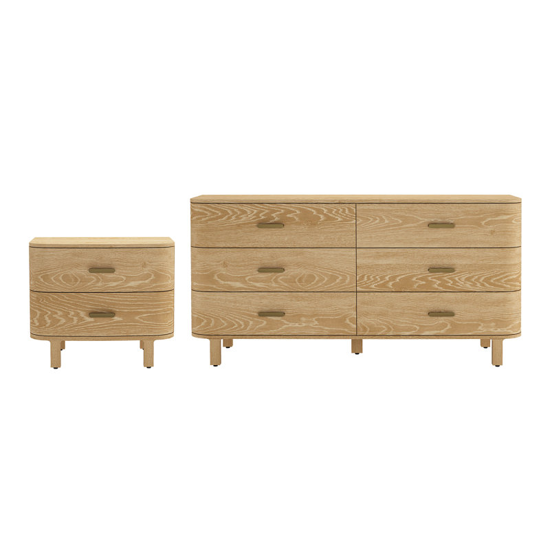 Ensemble de chambre à coucher avec commode et table de chevet 2 pièces Solara, Chêne naturel