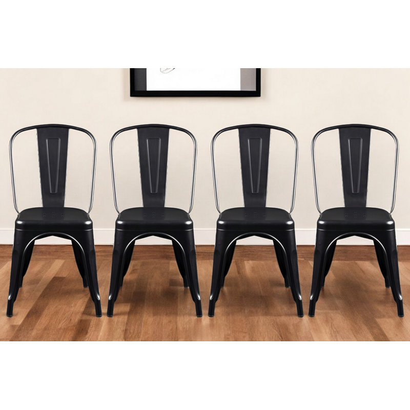Black Metal Stackable Industrial Dining Chairs Set of 4