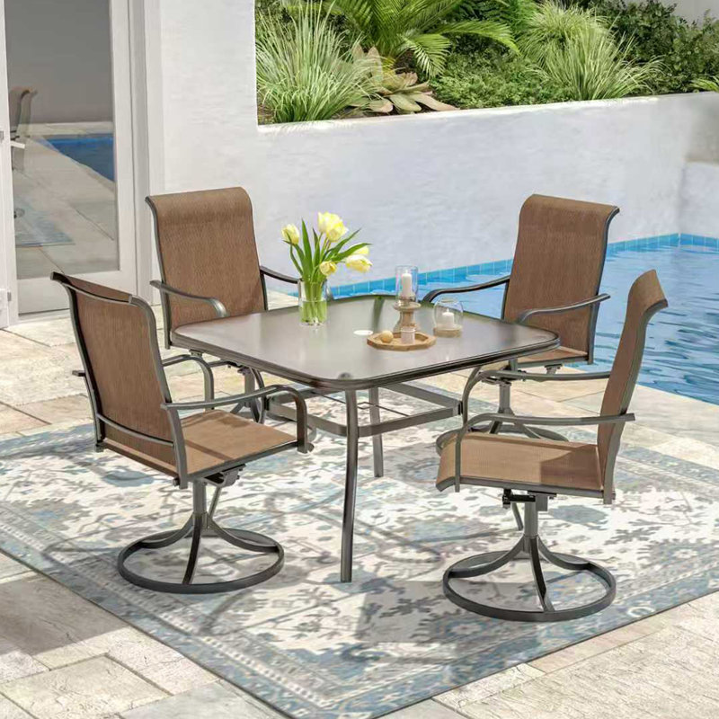 4 - Person Patio Dining Set With Square Tempered Glass Table, Yellow