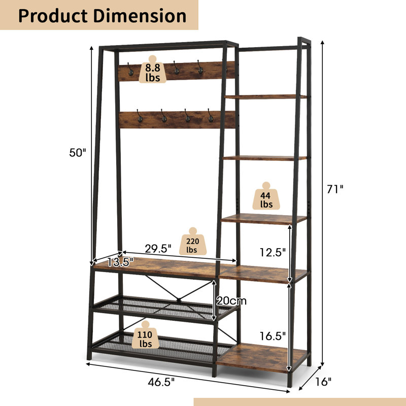 Broaderick Hall Tree 46.5'' Wide with Shoe Storage