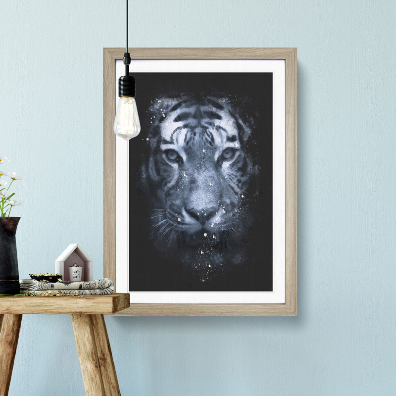 Tiger Portrait - Framed Print, 63cm H x 45cm W x 2cm D, Oak Framed
