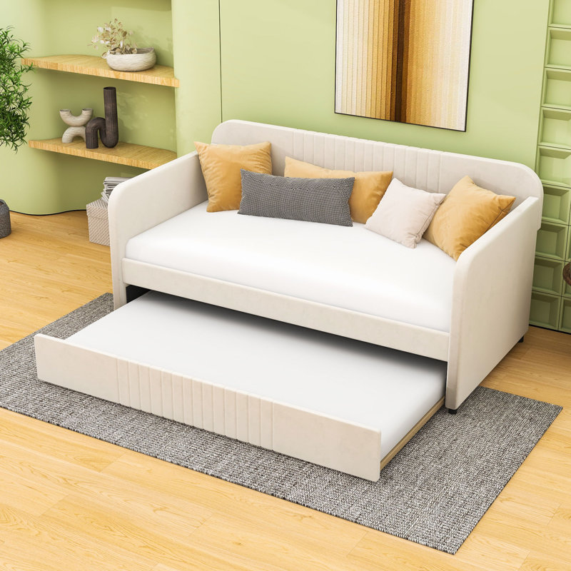 Lit de jour simple avec couchette Arkeith, Beige