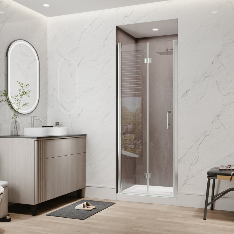 30"-32"W X 72"H Semi-Frameless 180° Rotatable Pivot Shower Door Bifold Frameless Shower Door With 1/4 Inches Tempered Glass