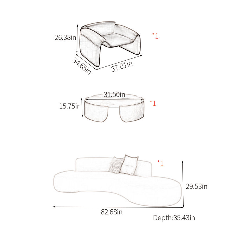 combinaison de tables basses ins wind arc sofa