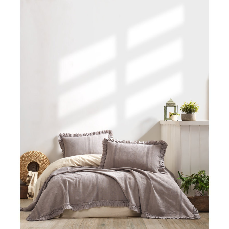 Ensemble pique, Grand couvre-lit / couvre-lit + 2 taies d'oreiller, Gris
