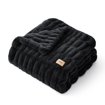 Jeté de lit en fausse fourrure pour canapé, literie ultra douce et moelleuse double face, jeté en fourrure de lapin, cadeaux de décoration luxueux épais et chauds pour la maison, 50 po x 60 po, crème