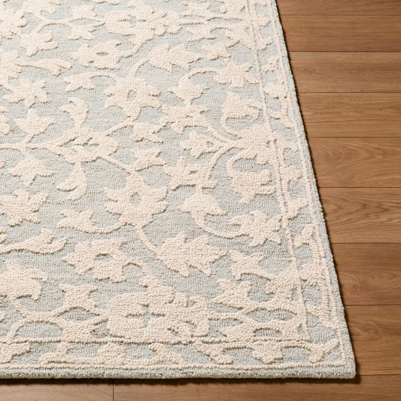 Tapis fait à la main Konya, Étain / ivoire / gris tourterelle, Rectangle 9 pi x 12 pi