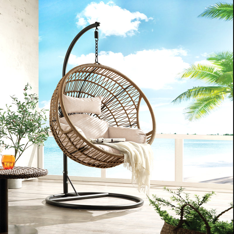Beige Fabric & Rope Hanging Chair