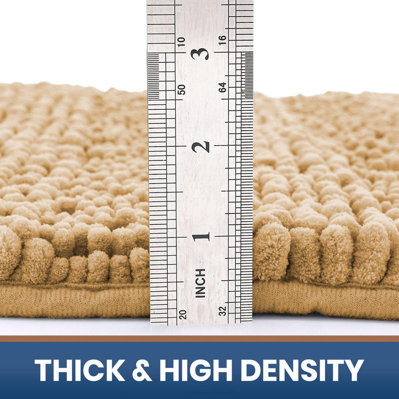 Chenille Non-Slip Non-Slip Bath Mat, 60cm L x 40cm W, Beige